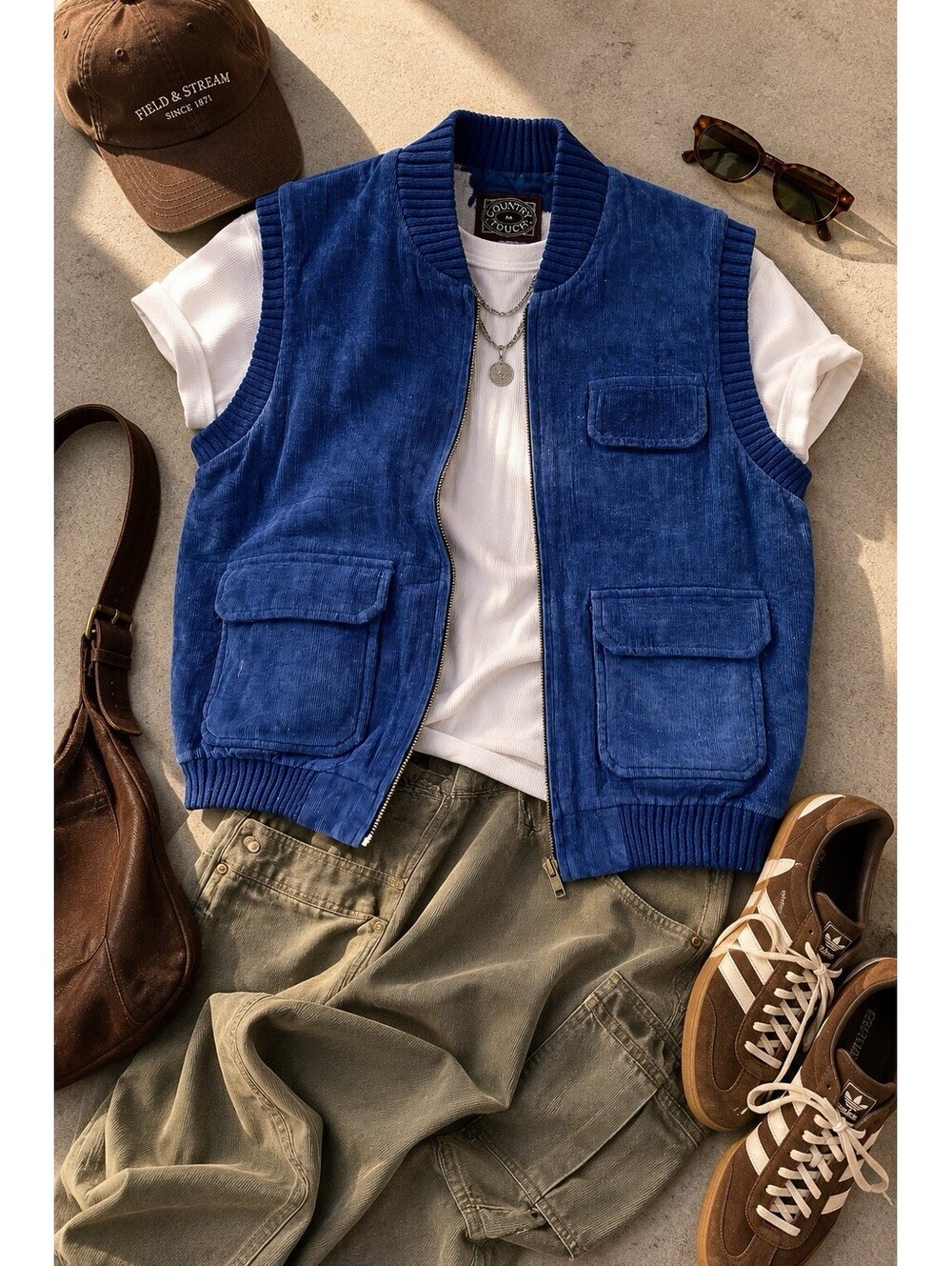 Vintage Country Touch Corduroy Utility Vest | Blue Hunting Workwear Vest